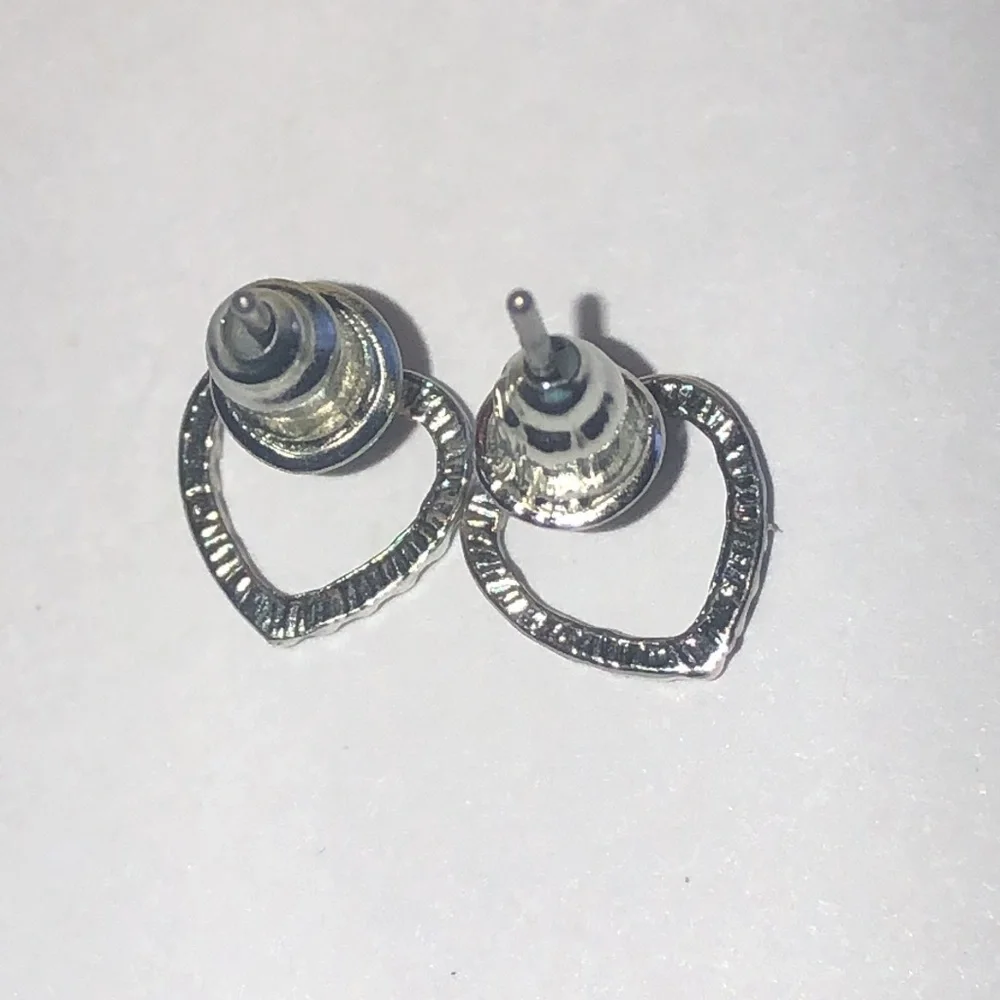 Elegant Silver Tone Dainty Boho Heart Stud Earrings